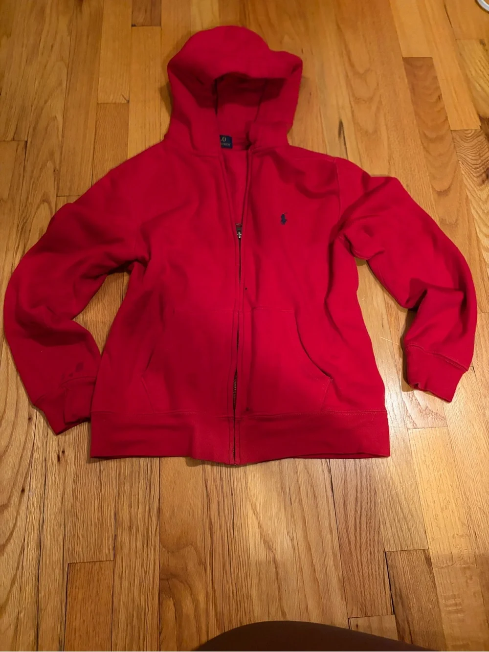 Ralph Lauren Bright Red Zip Hoodie with Polo Logo